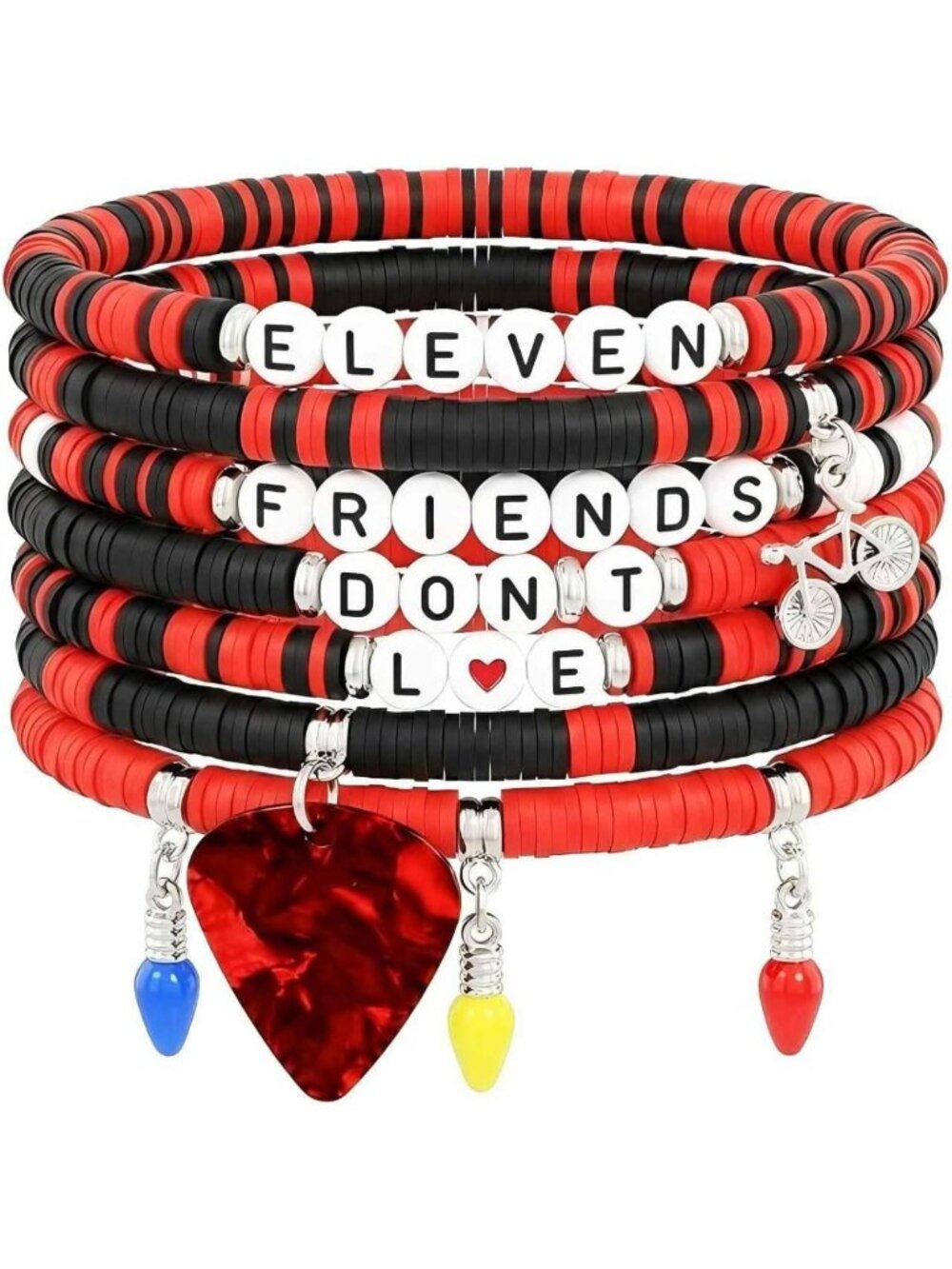 Friendship Bracelet Set - Red & Black Beaded Stretch Bracelets for Fans